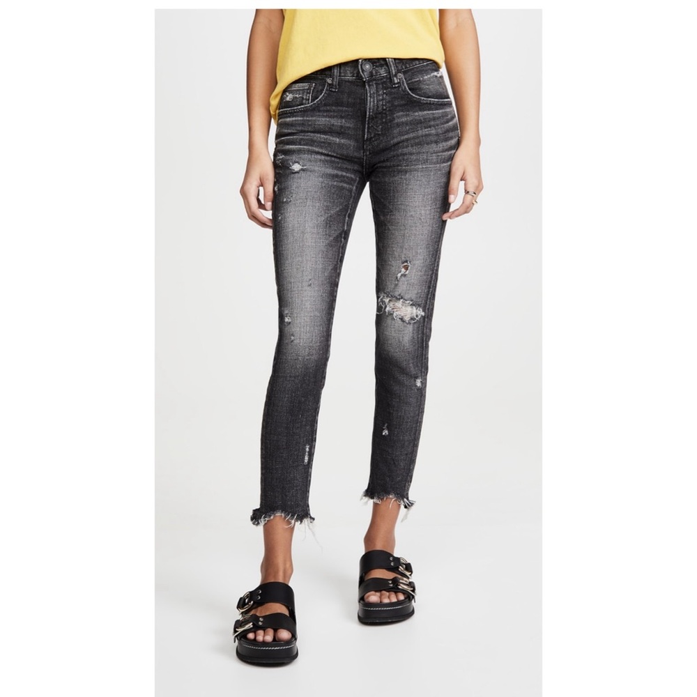 Moussy Charcoal Distressed Ankle Jeans